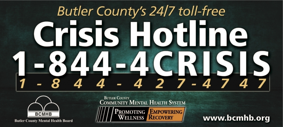 Butler County 24-Hour Crisis Hotline poster (1-844-427-4747)