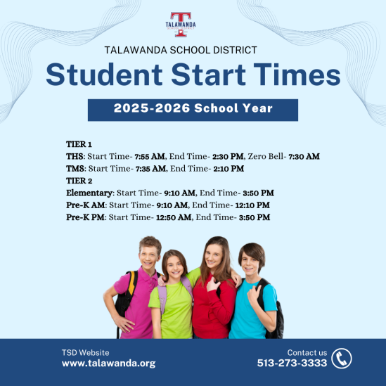 2025-2026 School Start Times information graphic